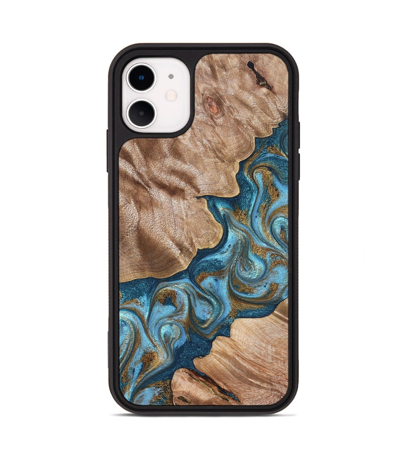 iPhone 11 Wood Phone Case - Kamron (Teal & Gold, 824551)