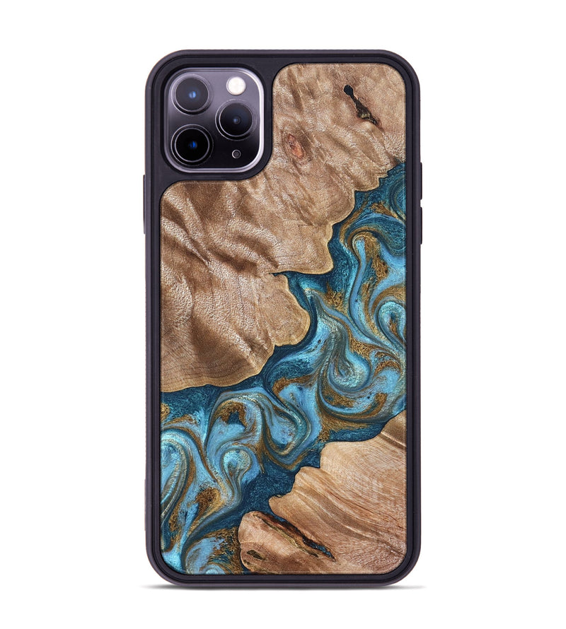 iPhone 11 Pro Max Wood Phone Case - Kamron (Teal & Gold, 824551)