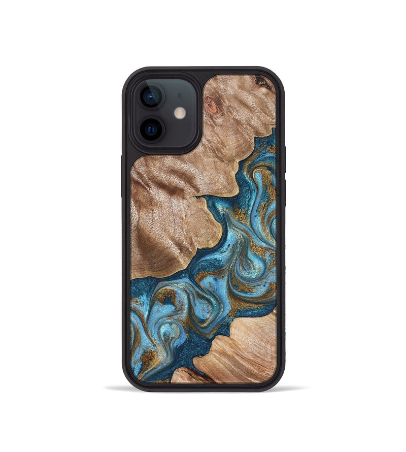 iPhone 12 mini Wood Phone Case - Kamron (Teal & Gold, 824551)