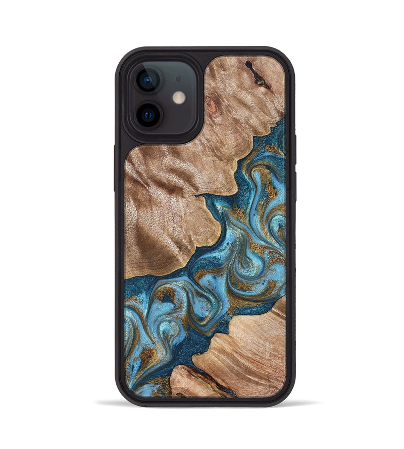 iPhone 12 Wood Phone Case - Kamron (Teal & Gold, 824551)