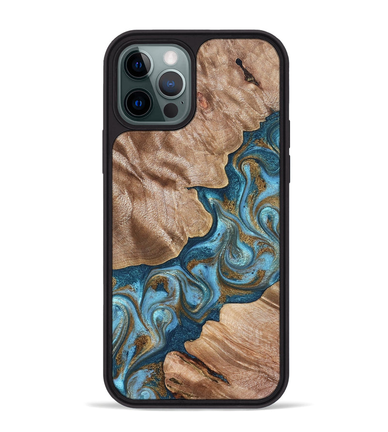 iPhone 12 Pro Max Wood Phone Case - Kamron (Teal & Gold, 824551)