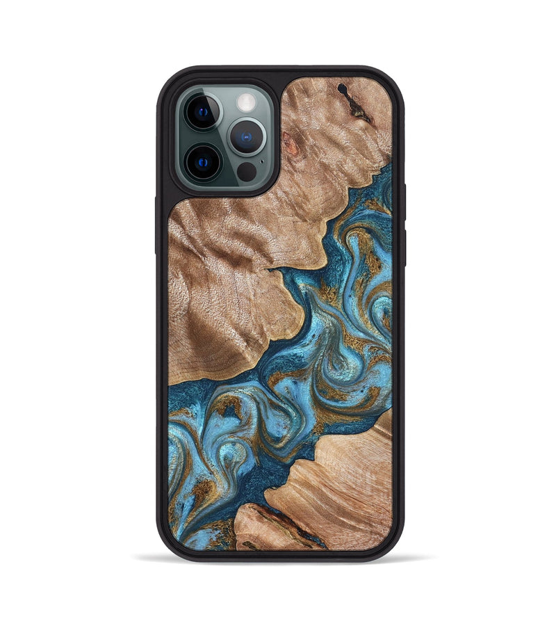 iPhone 12 Pro Wood Phone Case - Kamron (Teal & Gold, 824551)