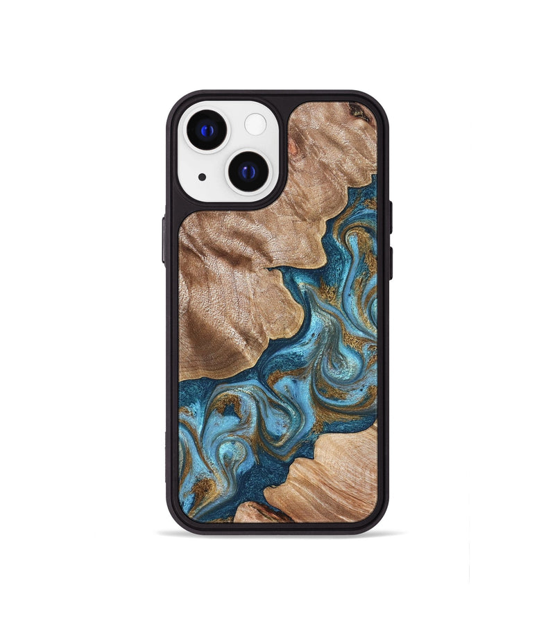 iPhone 13 mini Wood Phone Case - Kamron (Teal & Gold, 824551)