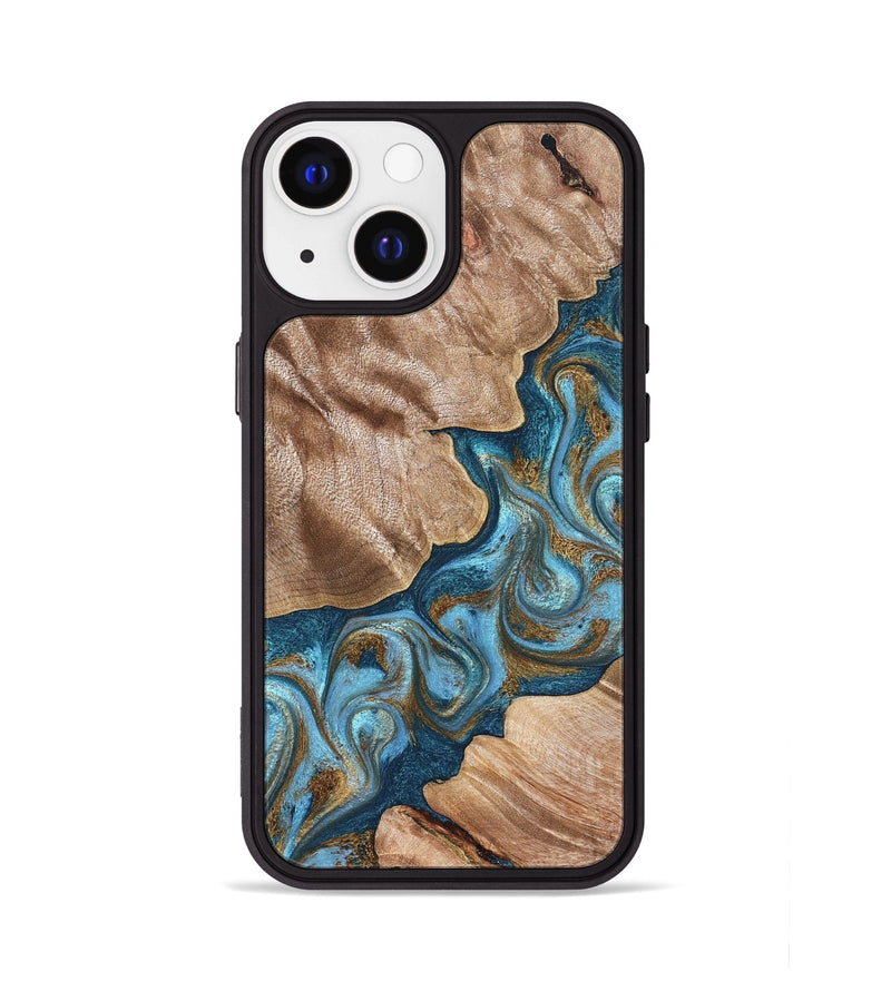 iPhone 13 Wood Phone Case - Kamron (Teal & Gold, 824551)
