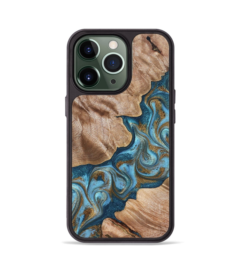 iPhone 13 Pro Wood Phone Case - Kamron (Teal & Gold, 824551)