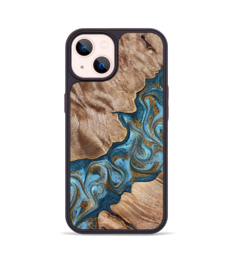 iPhone 14 Wood Phone Case - Kamron (Teal & Gold, 824551)