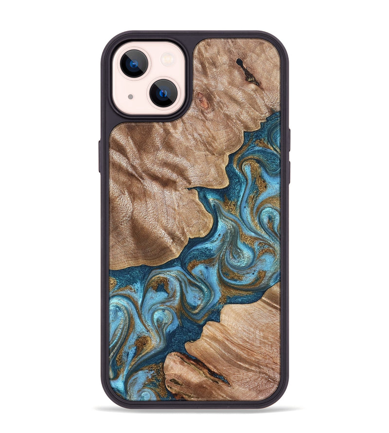 iPhone 14 Plus Wood Phone Case - Kamron (Teal & Gold, 824551)