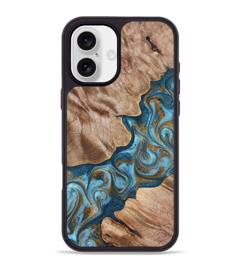 iPhone 16 Plus Wood Phone Case - Kamron (Teal & Gold, 824551)