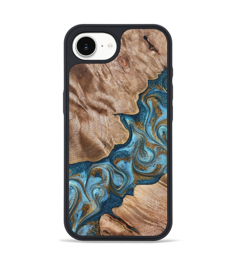 iPhone 16e Wood Phone Case - Kamron (Teal & Gold, 824551)