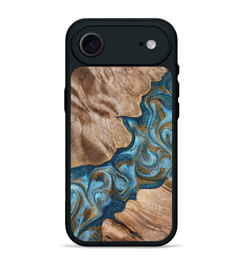 iPhone 17 Air Wood Phone Case - Kamron (Teal & Gold, 824551)
