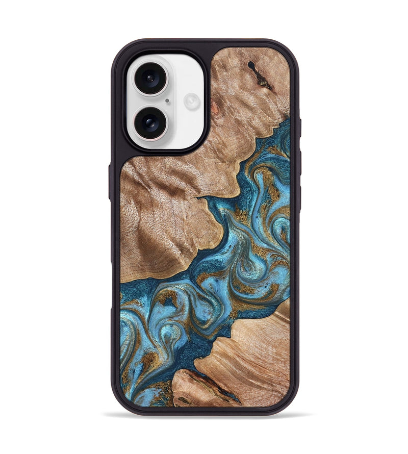 iPhone 17 Wood Phone Case - Kamron (Teal & Gold, 824551)
