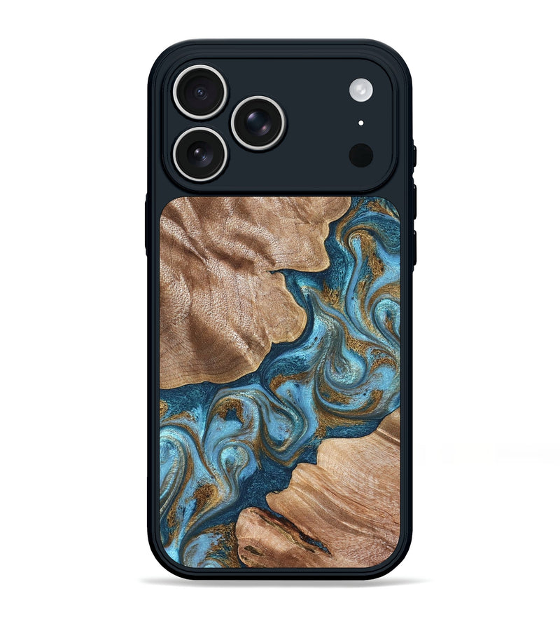 iPhone 17 Pro Max Wood Phone Case - Kamron (Teal & Gold, 824551)