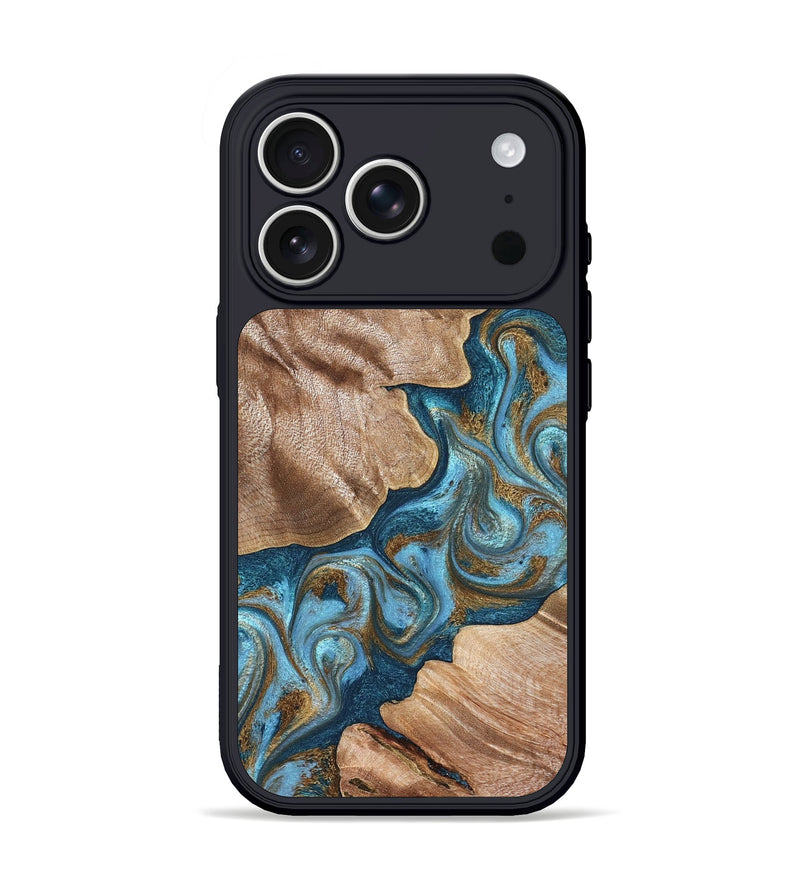 iPhone 17 Pro Wood Phone Case - Kamron (Teal & Gold, 824551)