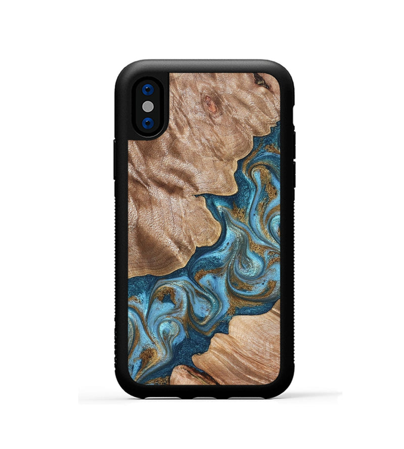 iPhone Xs Wood Phone Case - Kamron (Teal & Gold, 824551)