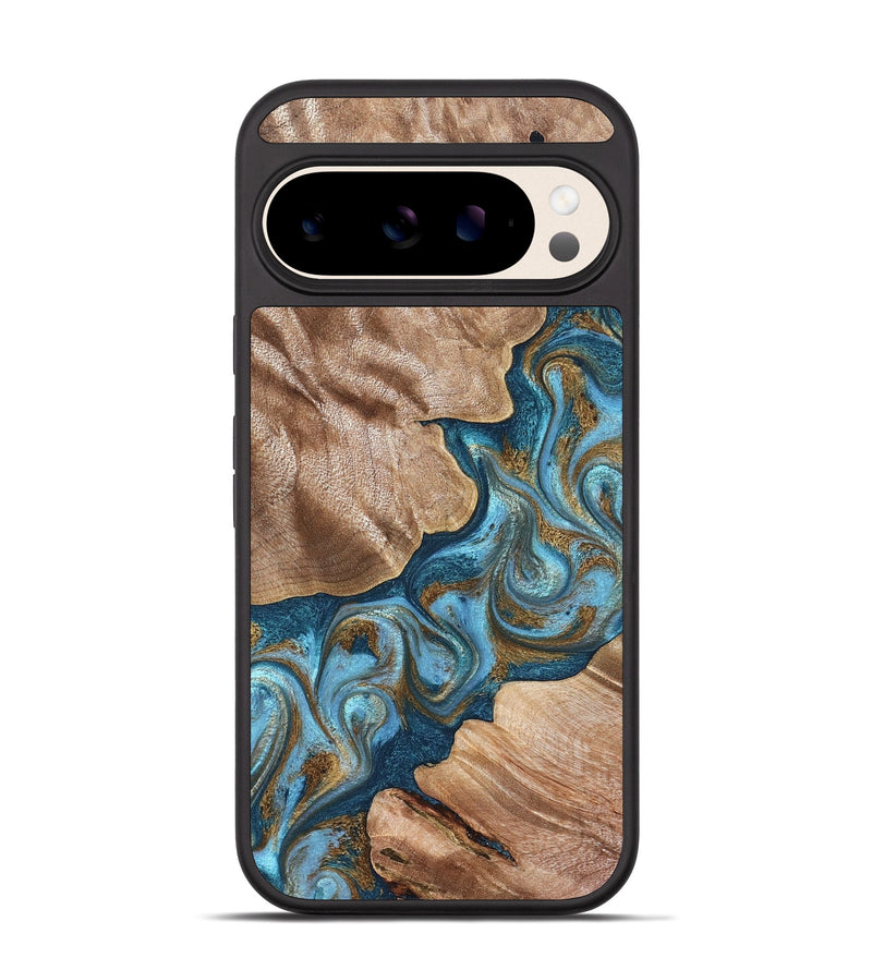 Pixel 10 Wood Phone Case - Kamron (Teal & Gold, 824551)