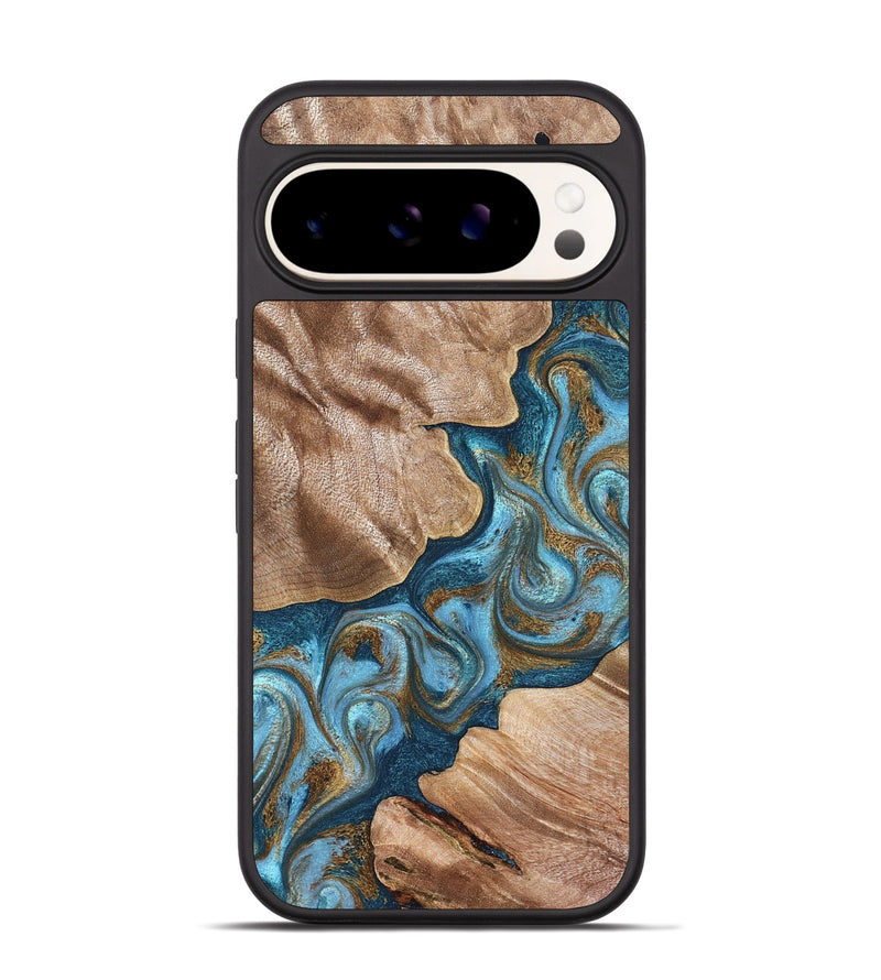 Pixel 9 Wood Phone Case - Kamron (Teal & Gold, 824551)