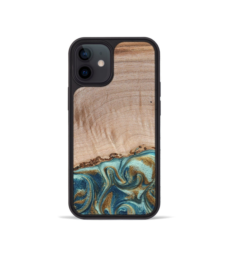 iPhone 12 mini Wood Phone Case - Hampton (Teal & Gold, 824552)