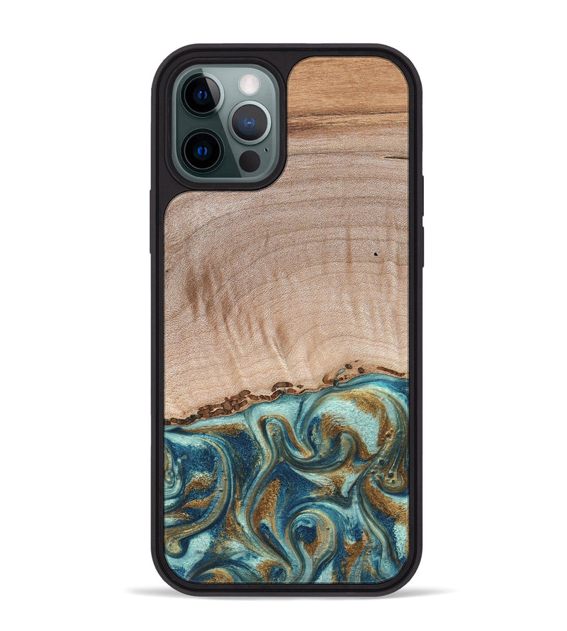 iPhone 12 Pro Max Wood Phone Case - Hampton (Teal & Gold, 824552)