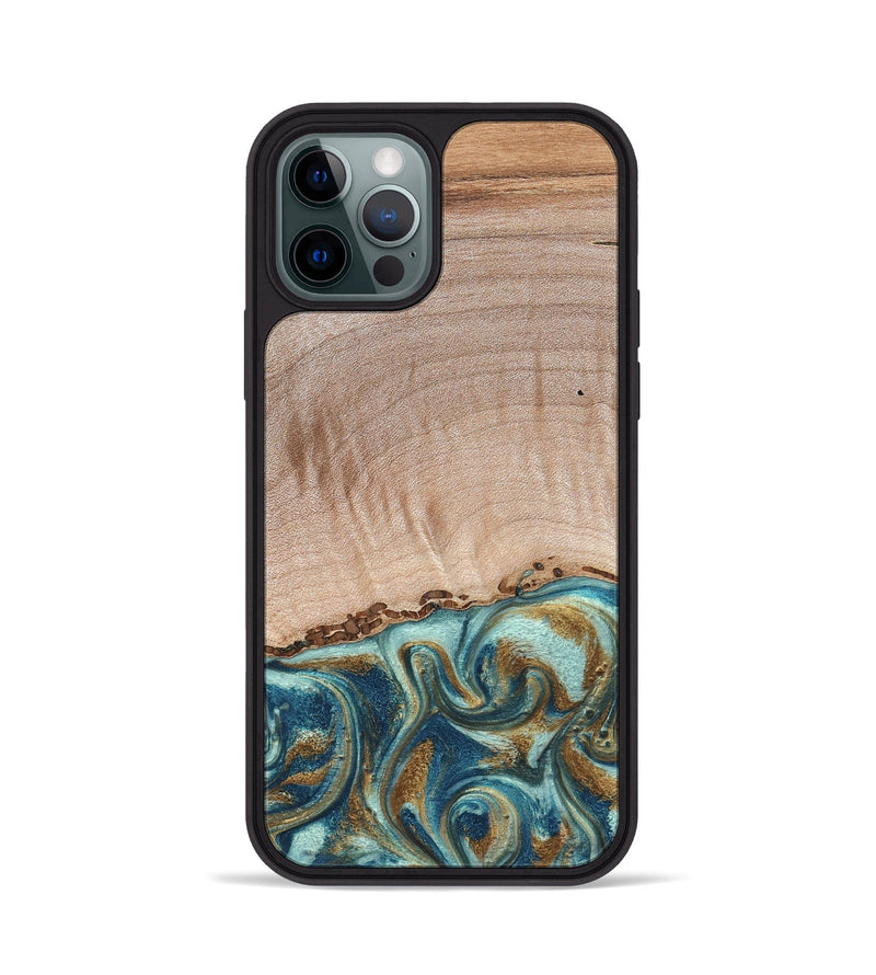 iPhone 12 Pro Wood Phone Case - Hampton (Teal & Gold, 824552)