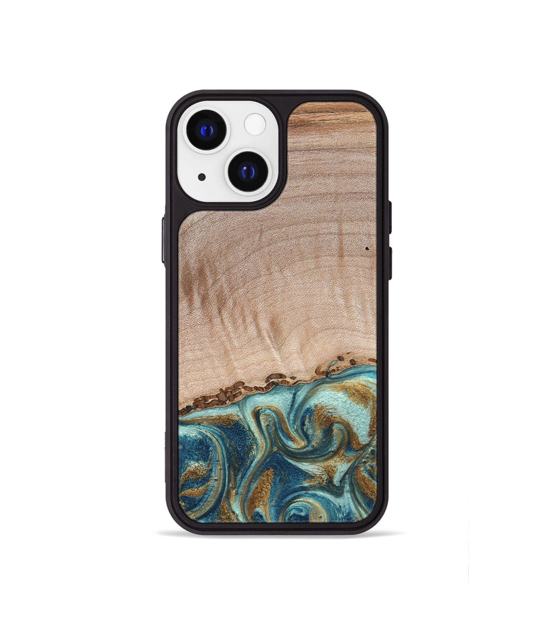iPhone 13 mini Wood Phone Case - Hampton (Teal & Gold, 824552)