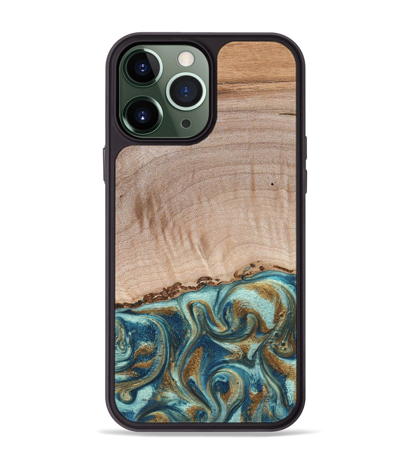 iPhone 13 Pro Max Wood Phone Case - Hampton (Teal & Gold, 824552)