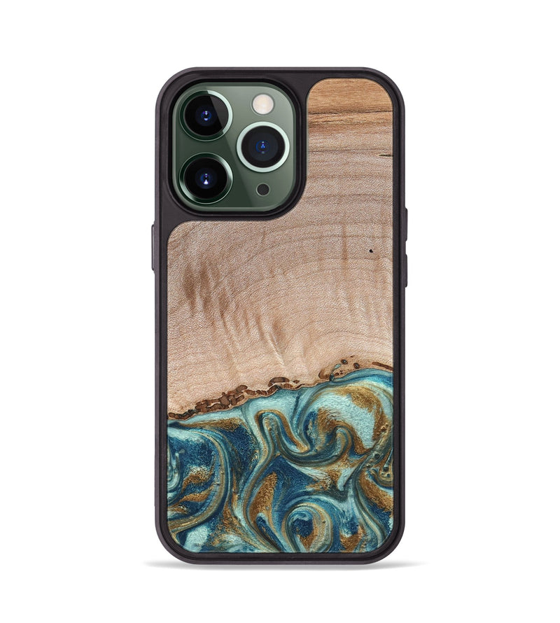 iPhone 13 Pro Wood Phone Case - Hampton (Teal & Gold, 824552)