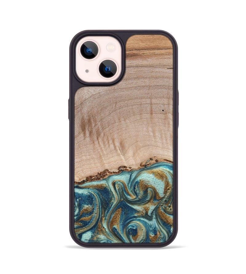 iPhone 14 Wood Phone Case - Hampton (Teal & Gold, 824552)