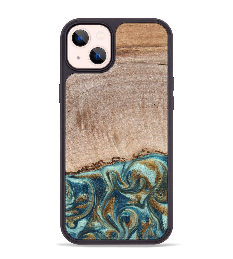iPhone 14 Plus Wood Phone Case - Hampton (Teal & Gold, 824552)