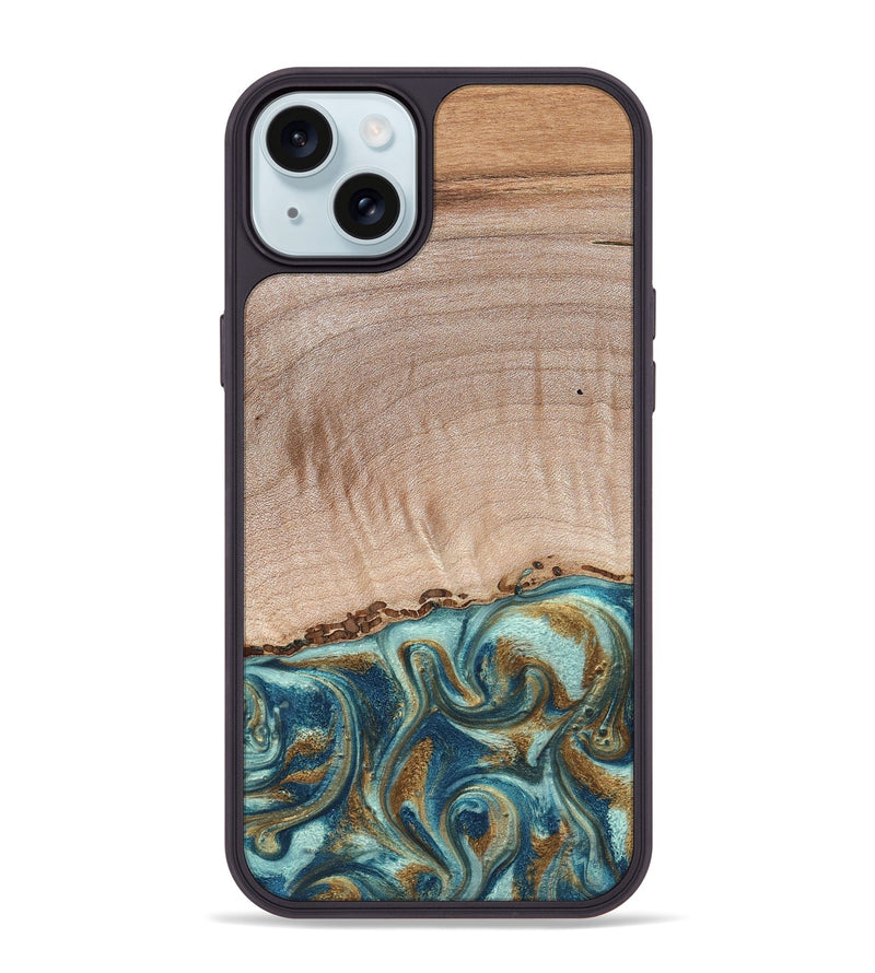 iPhone 15 Plus Wood Phone Case - Hampton (Teal & Gold, 824552)