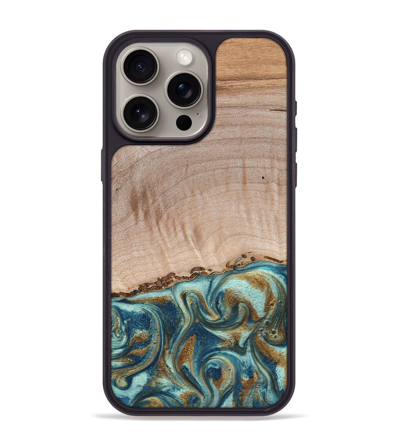 iPhone 15 Pro Max Wood Phone Case - Hampton (Teal & Gold, 824552)