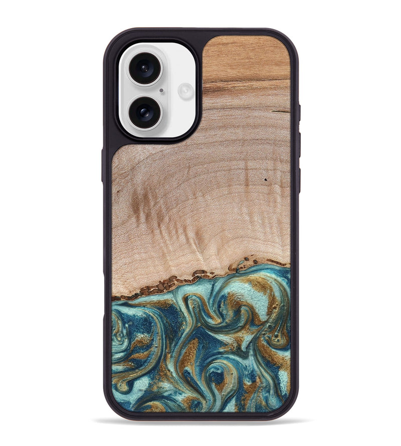 iPhone 16 Plus Wood Phone Case - Hampton (Teal & Gold, 824552)