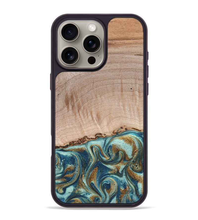 iPhone 16 Pro Max Wood Phone Case - Hampton (Teal & Gold, 824552)