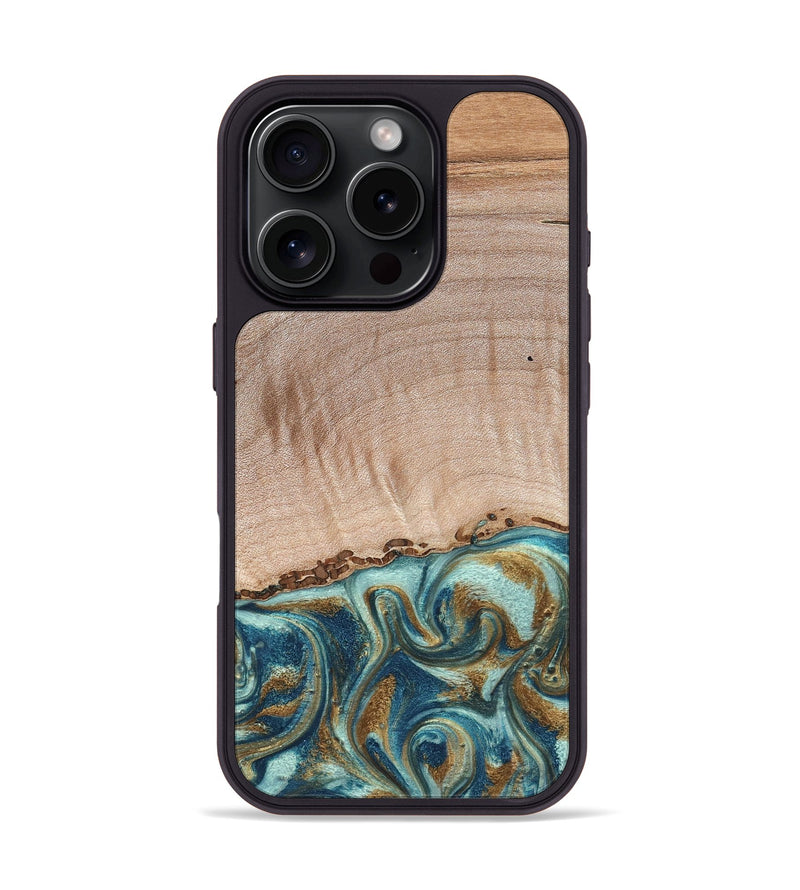 iPhone 16 Pro Wood Phone Case - Hampton (Teal & Gold, 824552)
