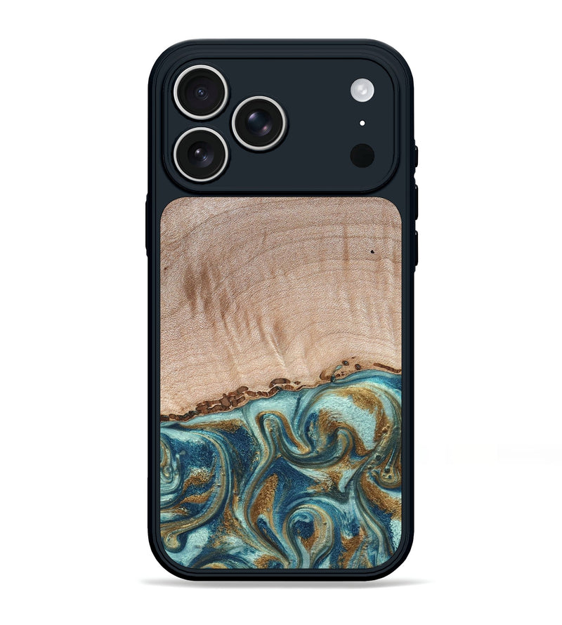 iPhone 17 Pro Max Wood Phone Case - Hampton (Teal & Gold, 824552)
