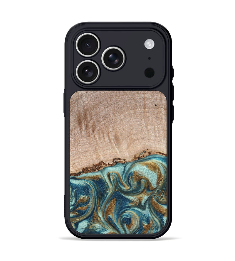 iPhone 17 Pro Wood Phone Case - Hampton (Teal & Gold, 824552)