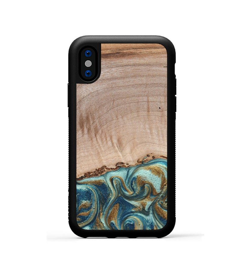 iPhone Xs Wood Phone Case - Hampton (Teal & Gold, 824552)