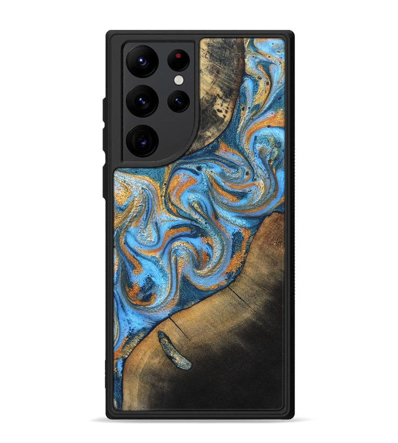 Galaxy S22 Ultra Wood Phone Case - Arminta (Teal & Gold, 824553)