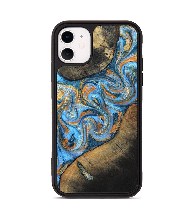 iPhone 11 Wood Phone Case - Arminta (Teal & Gold, 824553)