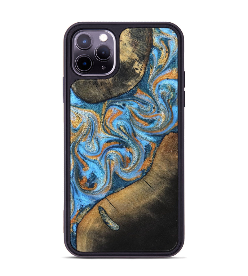 iPhone 11 Pro Max Wood Phone Case - Arminta (Teal & Gold, 824553)