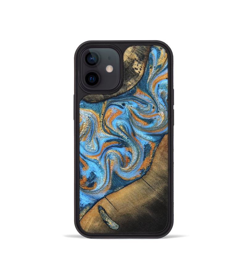 iPhone 12 mini Wood Phone Case - Arminta (Teal & Gold, 824553)