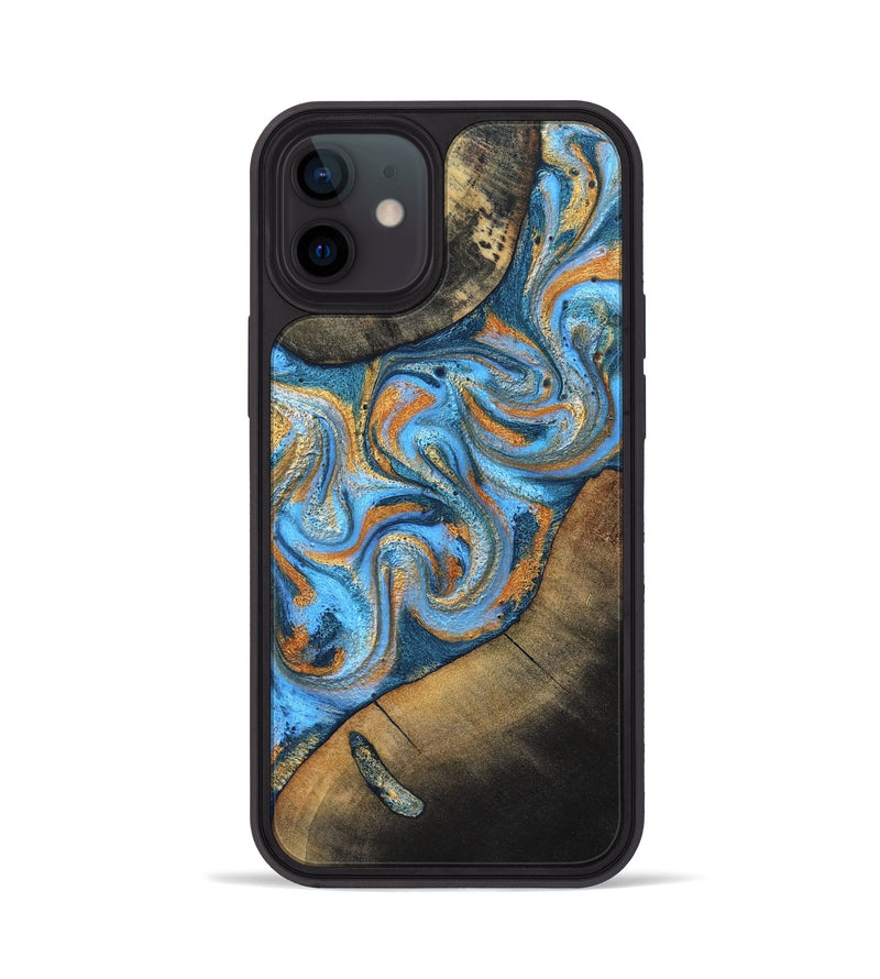 iPhone 12 Wood Phone Case - Arminta (Teal & Gold, 824553)