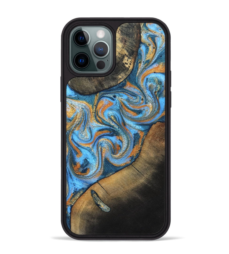 iPhone 12 Pro Max Wood Phone Case - Arminta (Teal & Gold, 824553)