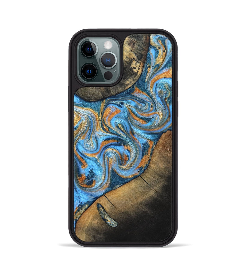 iPhone 12 Pro Wood Phone Case - Arminta (Teal & Gold, 824553)