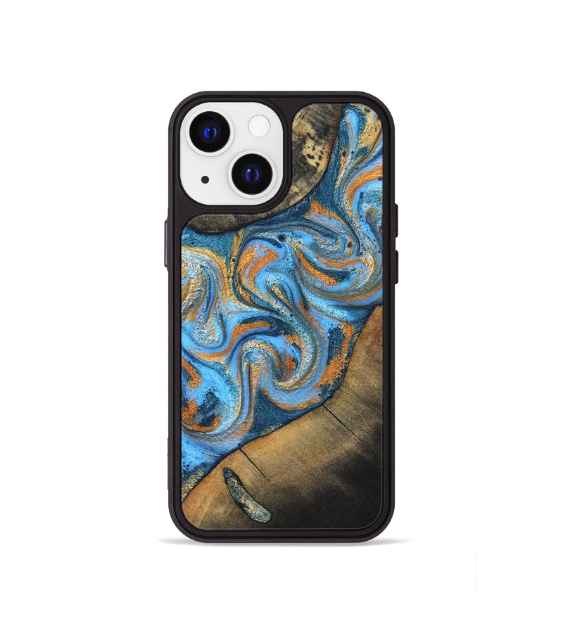iPhone 13 mini Wood Phone Case - Arminta (Teal & Gold, 824553)