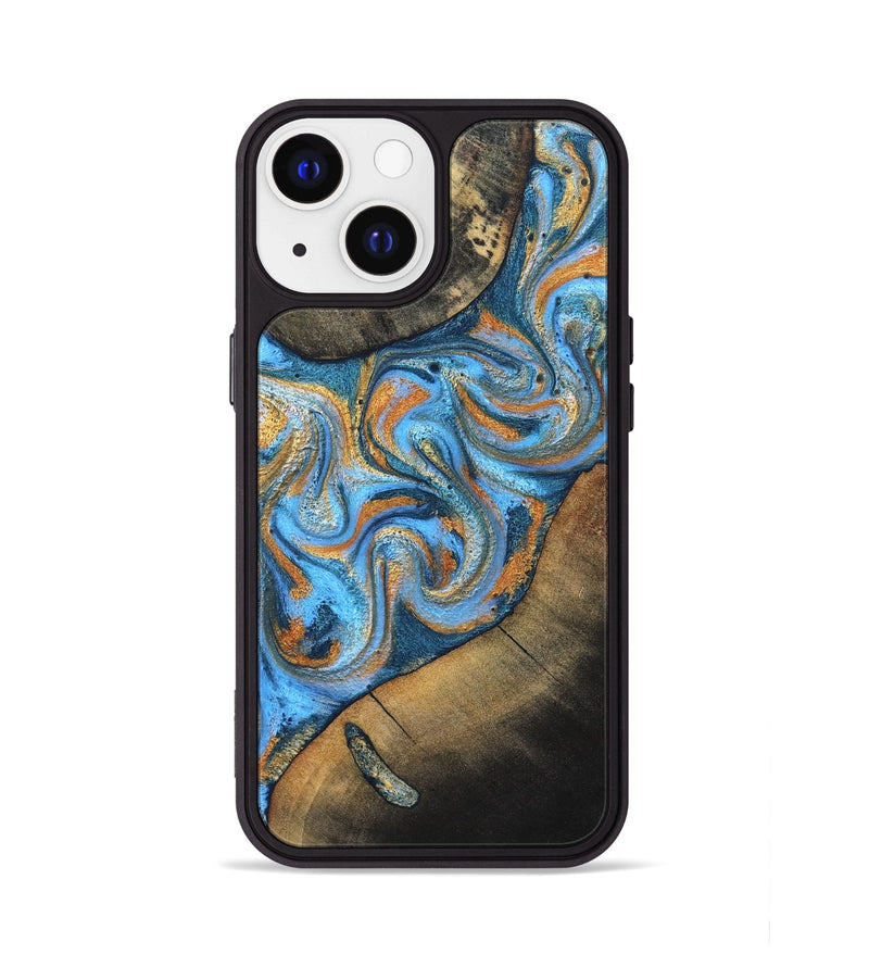 iPhone 13 Wood Phone Case - Arminta (Teal & Gold, 824553)