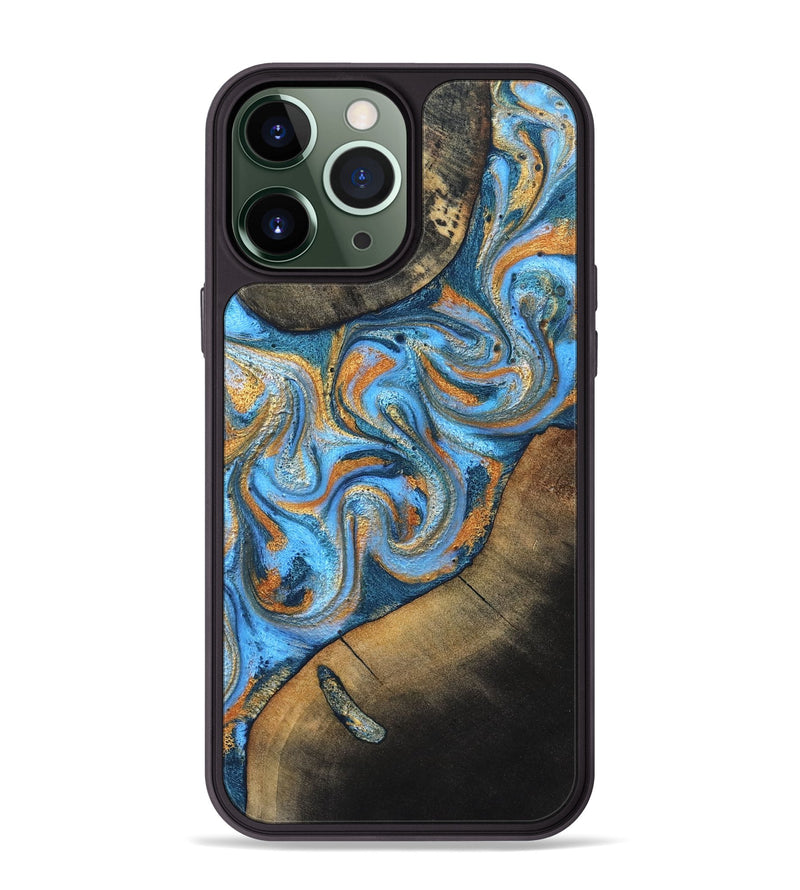 iPhone 13 Pro Max Wood Phone Case - Arminta (Teal & Gold, 824553)