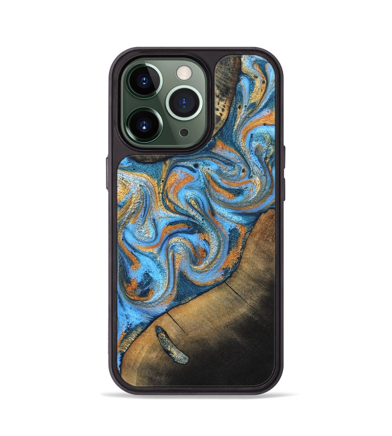 iPhone 13 Pro Wood Phone Case - Arminta (Teal & Gold, 824553)