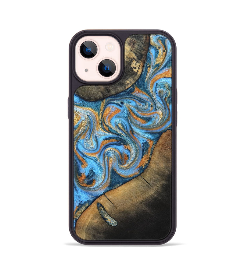 iPhone 14 Wood Phone Case - Arminta (Teal & Gold, 824553)