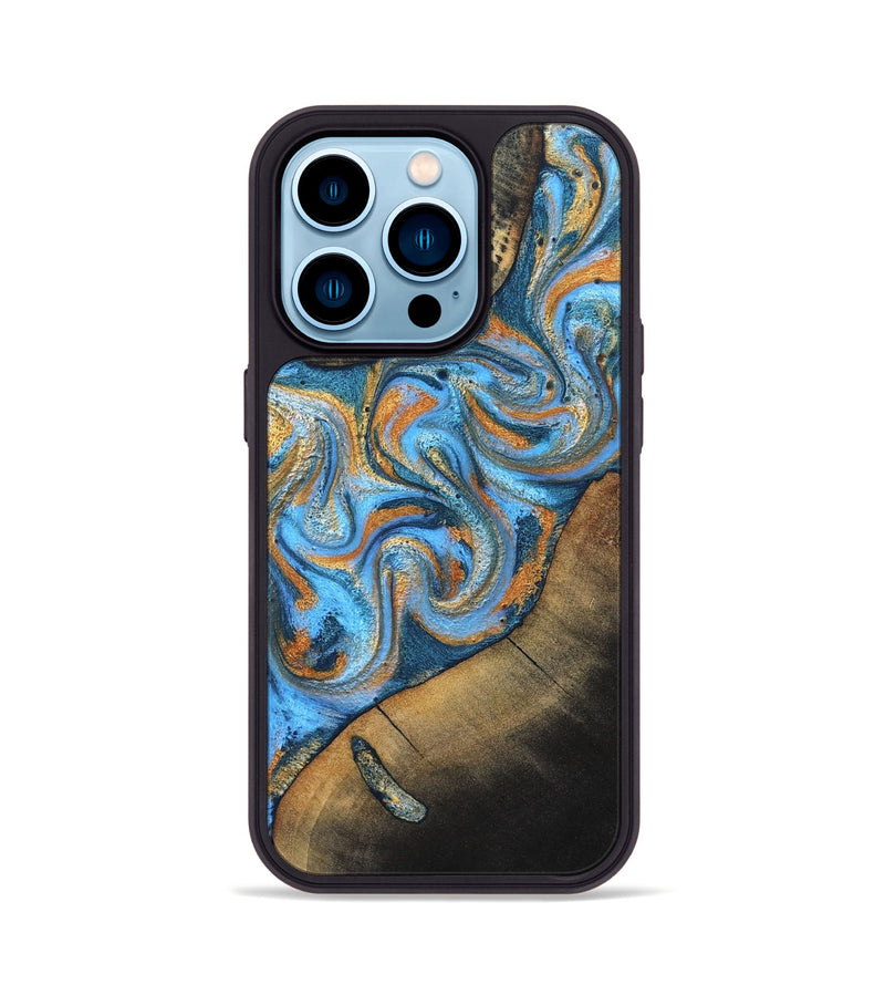 iPhone 14 Pro Wood Phone Case - Arminta (Teal & Gold, 824553)