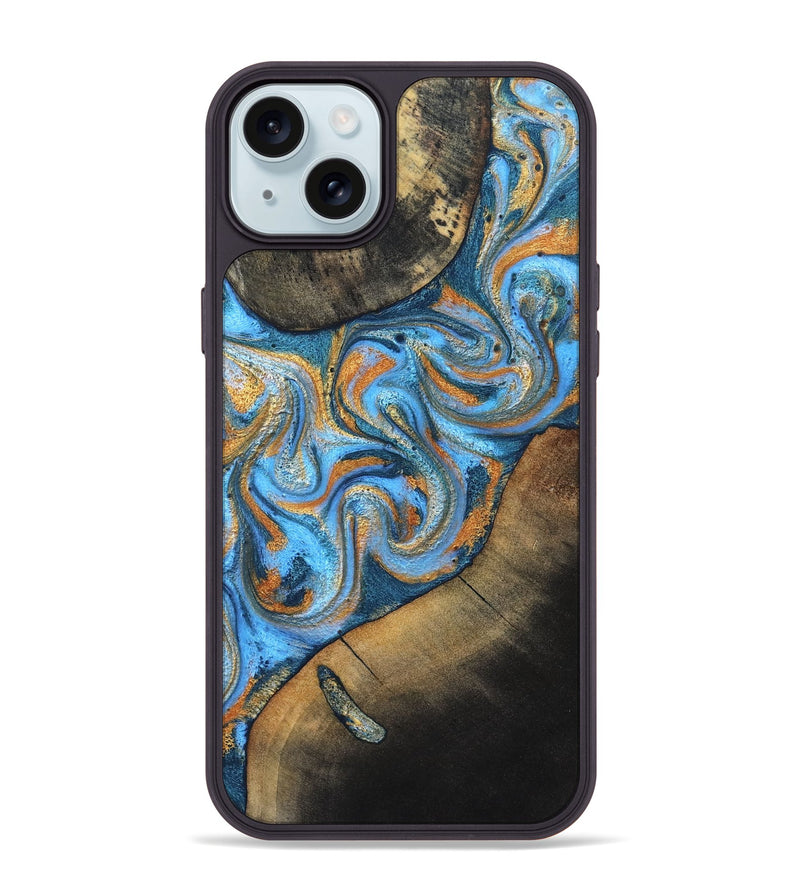 iPhone 15 Plus Wood Phone Case - Arminta (Teal & Gold, 824553)